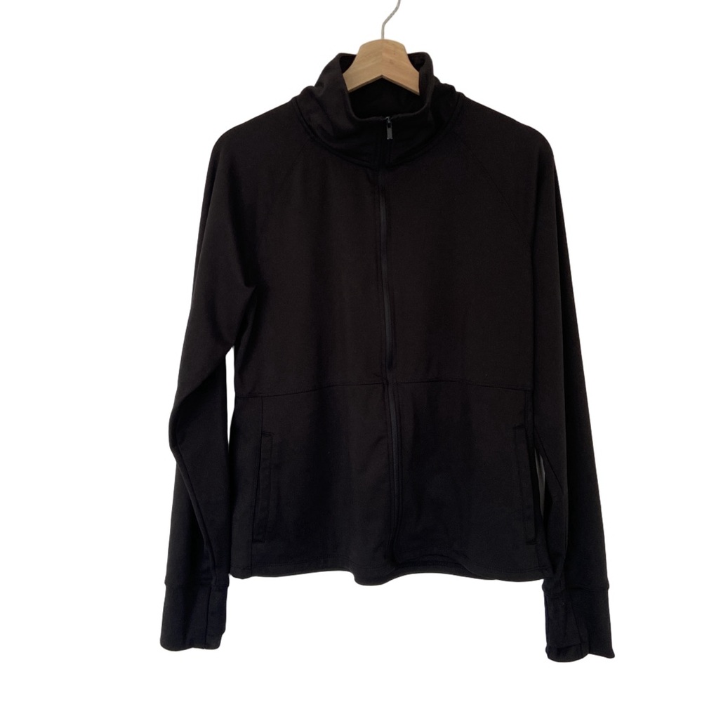 JOCKEY BLACK POLYESTER SPANDEX SPORTY ATHLETIC ZIP UP TOP/JACKET, LARGE